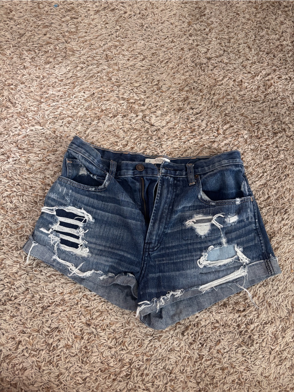 Abercrombie & Fitch Distressed Dark Blue Denim Shorts